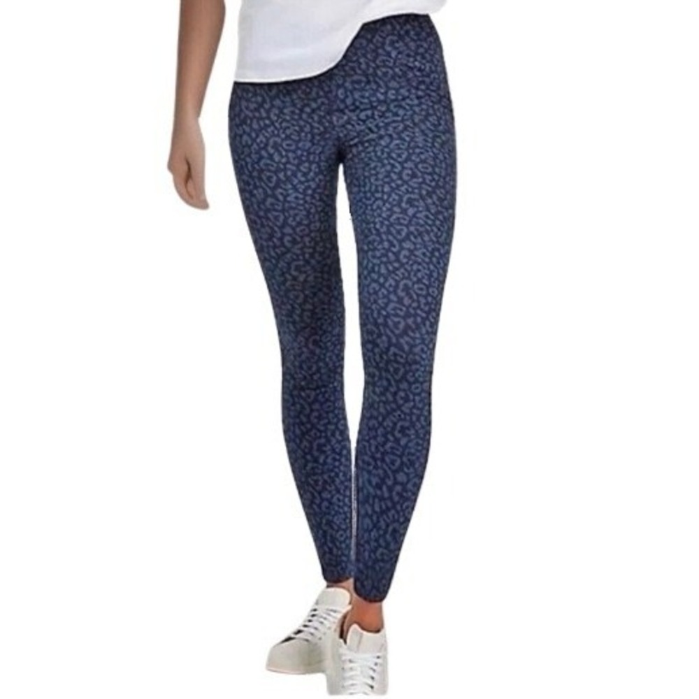 Spanx Leggings Womens M Blue Denim Leopard Print Stretch Pants Jeggings Cheetah